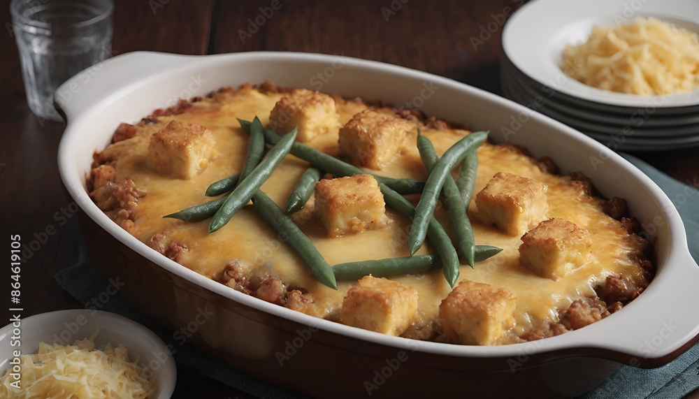 tater tot casserole with green beans, cheese and ground beef. tater tot casserole with green beans, cheese and ground beef.