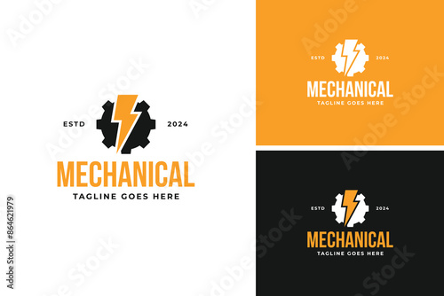Electric gear bike mechanical engineering logo design vector illustration template idea