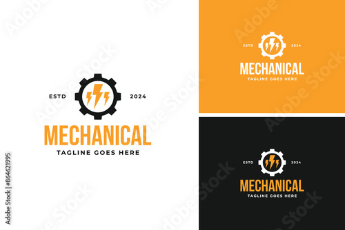 Electric gear bike mechanical engineering logo design vector illustration template idea