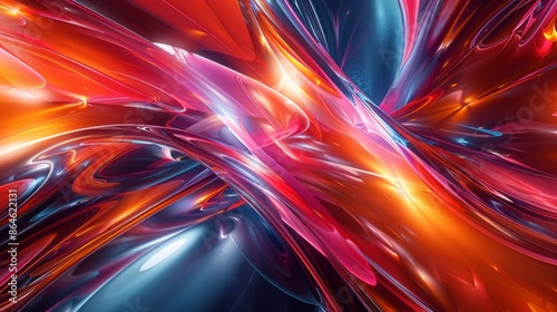 Vibrant Abstract Digital Art with Swirling Colors in Orange, Red, and Blue Tones