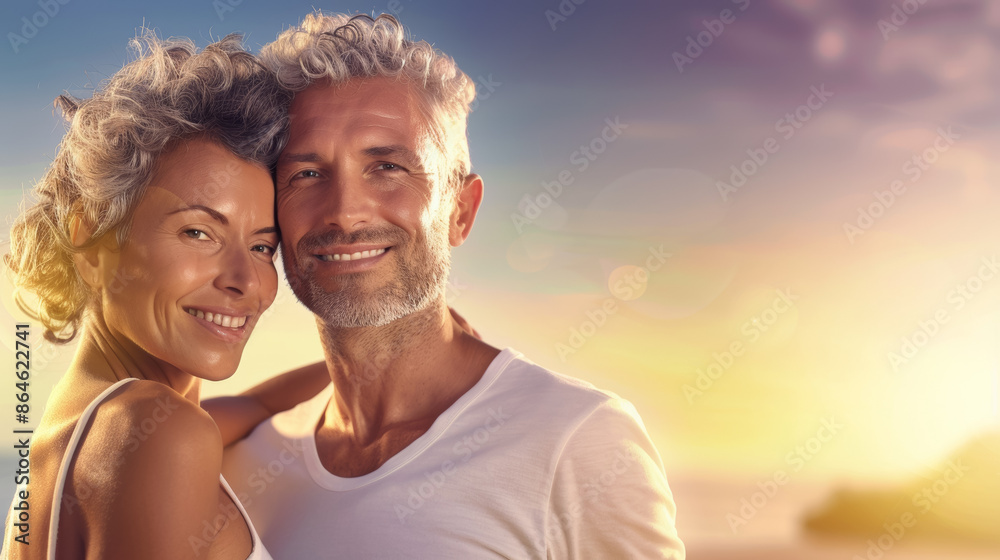 A man and woman are smiling at the camera, with the man wearing a white shirt A man and woman are smiling at the camera, with the man wearing a white shirt