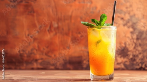 Refreshing Orange Drink with Mint and Ice