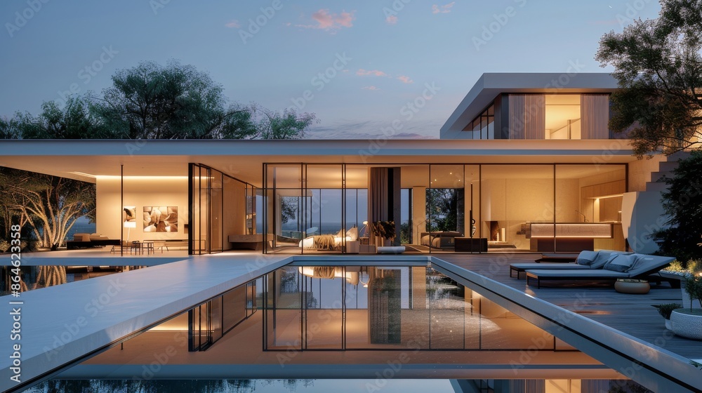 Modern Home With Infinity Pool At Twilight Modern Home With Infinity Pool At Twilight