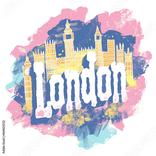 Bold London cityscape illustration featuring Big Ben with an artistic grunge texture. Ideal for travel, tourism, and creative designs with a modern and edgy aesthetic.