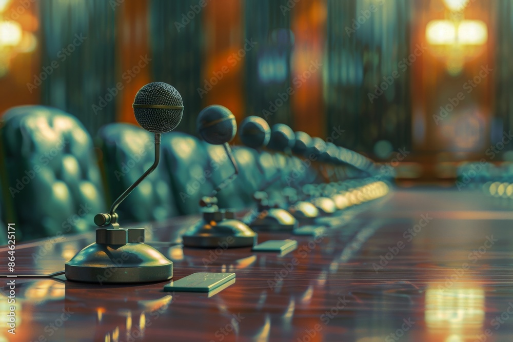 Microphones on table in conference room or meeting room Microphones on table in conference room or meeting room