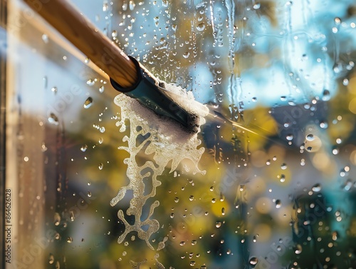 Cleaning a Window with a Squeegee