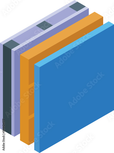 Isometric view of a building wall showing insulation layers for thermal protection