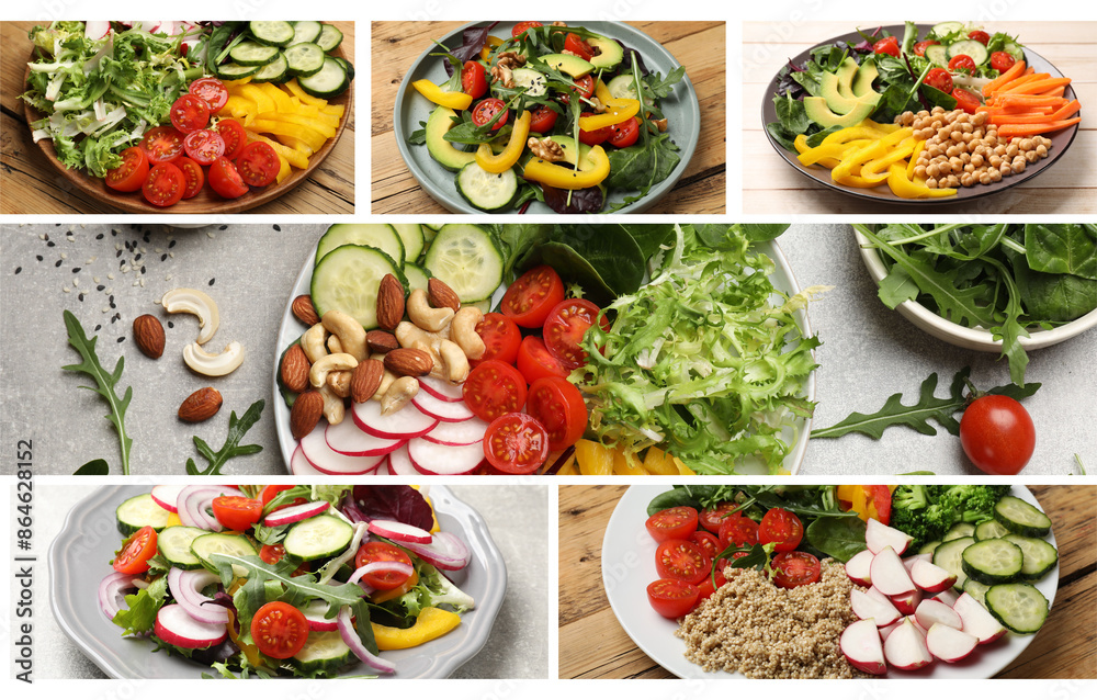 Vegetarian menu, banner design. Collage with different tasty dishes Vegetarian menu, banner design. Collage with different tasty dishes