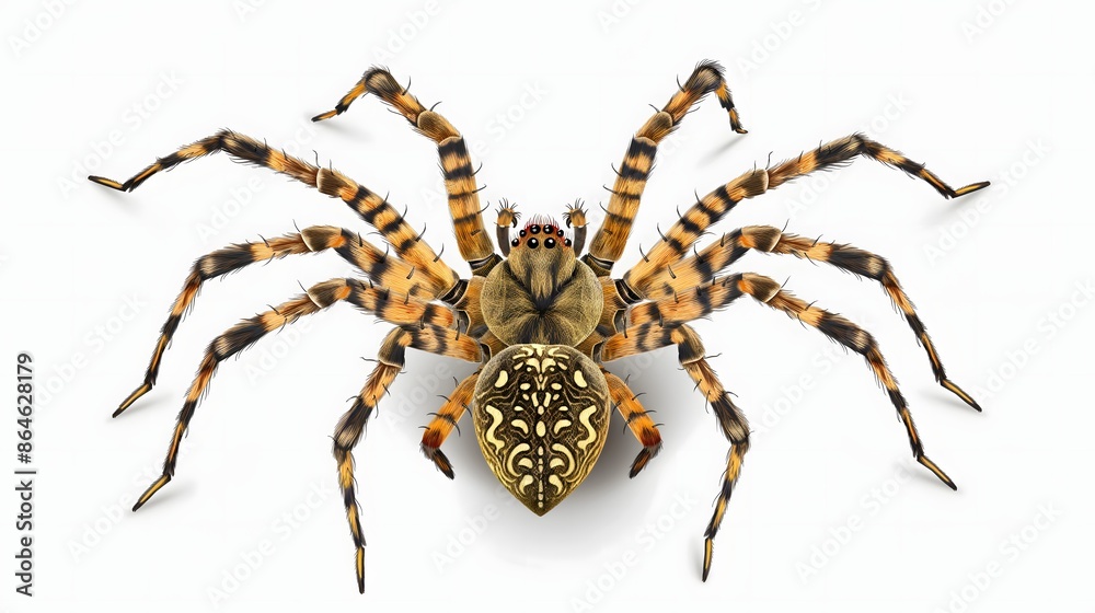 1. Create a detailed and realistic full-body illustration of a spider, showcasing its eight legs, intricate body structure, and unique patterns, isolated on a transparent background for a clean white 1. Create a detailed and realistic full-body illustration of a spider, showcasing its eight legs, intricate body structure, and unique patterns, isolated on a transparent background for a clean white