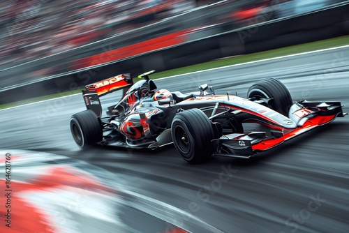 Dynamic Action Shot of a Formula One Car Racing on Track, Powerful Performance and Modern Aerodynamics Captured © Spectrum