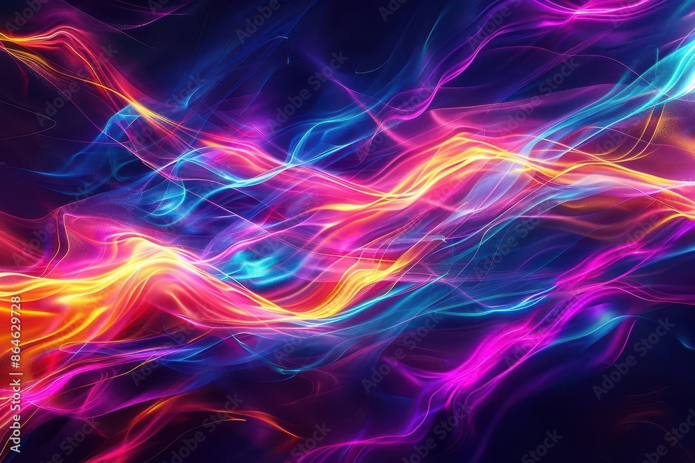 colorful flowing neon waves on dark background abstract fluid motion digital art colorful flowing neon waves on dark background abstract fluid motion digital art
