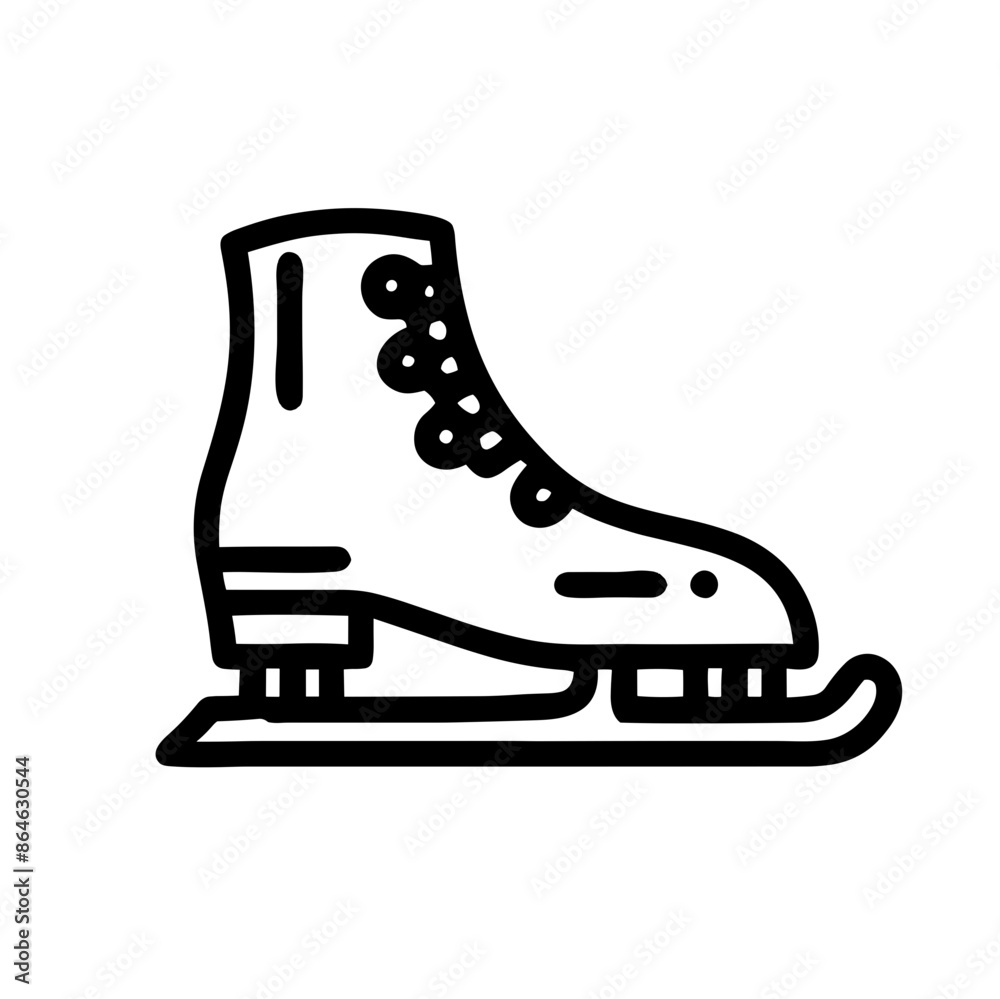 Ice Skate Icon, Black and White Outline, Winter Sports Concept Ice Skate Icon, Black and White Outline, Winter Sports Concept
