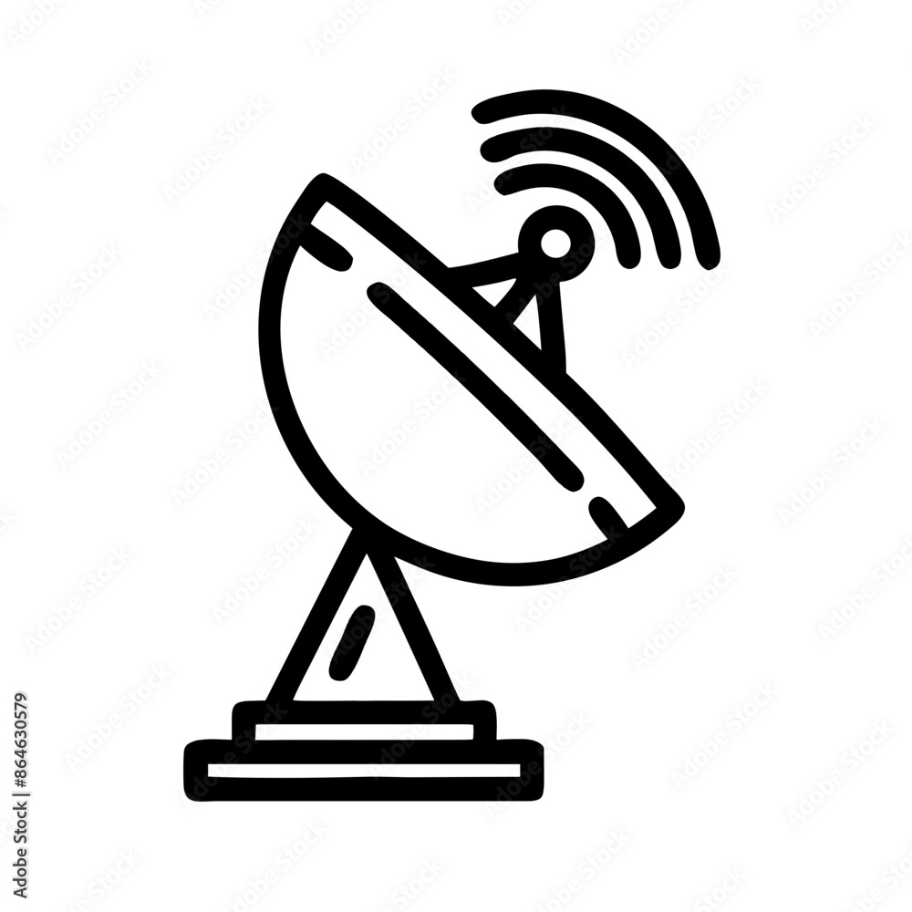 Satellite Dish Icon, Black and White Outline, Communication Concept Satellite Dish Icon, Black and White Outline, Communication Concept