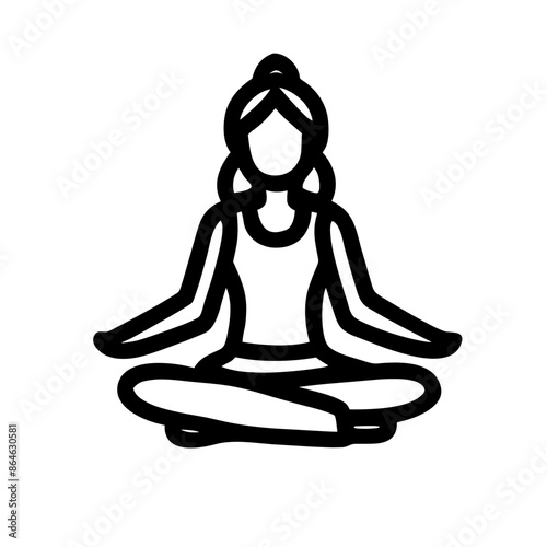 Meditating Woman Icon, Black and White Outline, Yoga and Mindfulness Concept