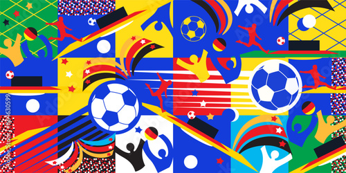 Seamless abstract colorful blue pattern sports games European championship elements soccer ball icon stars goal 2024 football competition fans web print win player success banner brochure cover shop