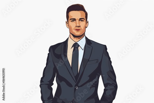 confident businessman in suit standing isolated on white professional portrait illustration