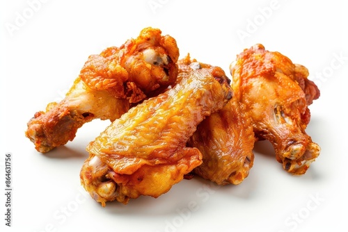 crispy golden fried chicken wings on a white background delicious fast food © Bijac