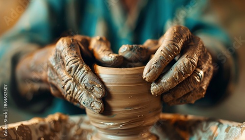 Close-up of Potter's Hands Shaping Clay on Wheel