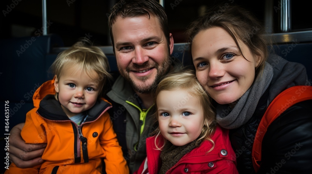 Family Embrace on Train Journey. Intimate moment of a family cuddled together during a train ride. Family Embrace on Train Journey. Intimate moment of a family cuddled together during a train ride.