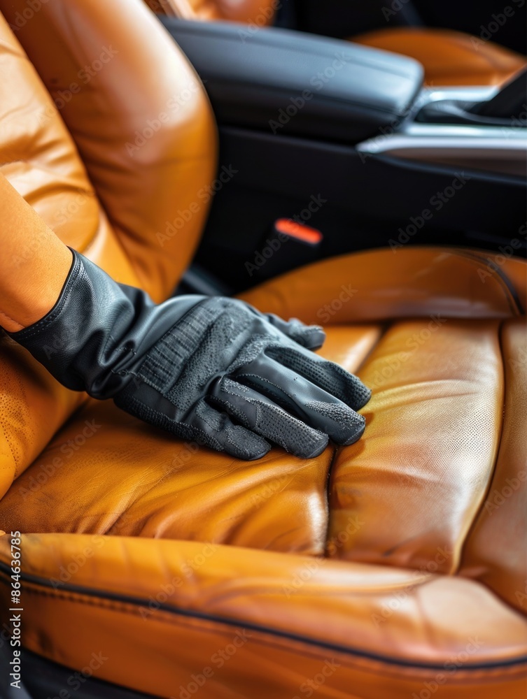 A person sitting in a vehicle with gloves on A person sitting in a vehicle with gloves on