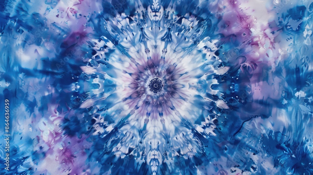 Obraz premium Cool Abstract Circular Kaleidoscope Design with Indigo Tie Dye White Tie Dye Roll and Hippie Color Fabric
