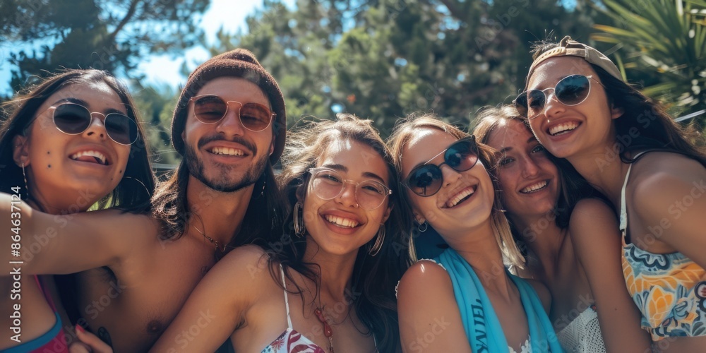 Friends smiling and posing for a photo together Friends smiling and posing for a photo together