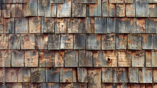 Aged wooden shingles with a weathered grainy texture