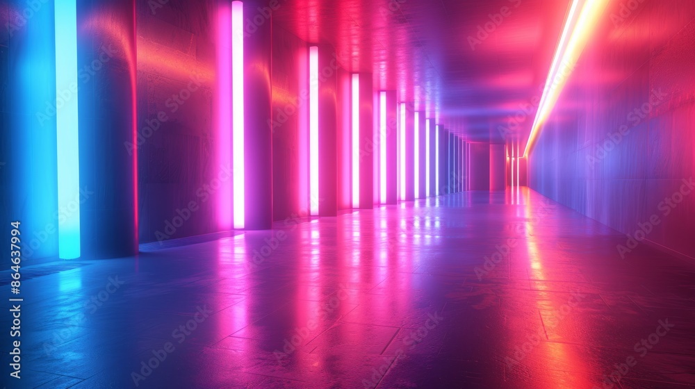 Futuristic Neon Corridor with Vibrant Lights in Blue and Pink Hues Futuristic Neon Corridor with Vibrant Lights in Blue and Pink Hues
