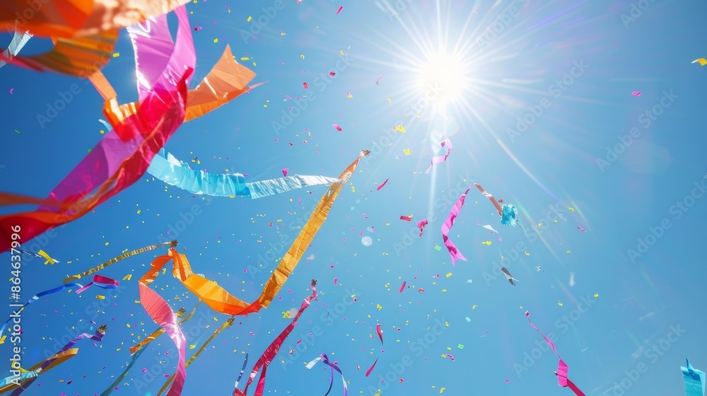 Obraz premium A burst of color and movement as streamers are released into the breeze adding to the celebratory mood.
