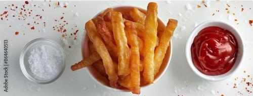 Crispy French Fries With Salt, Ketchup, and Spices