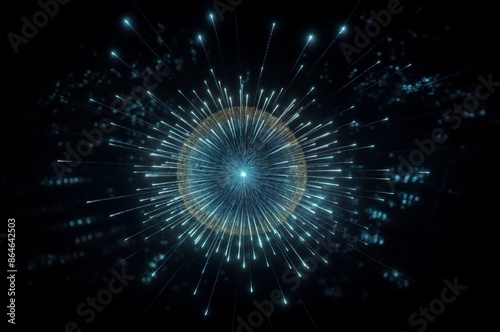 Abstract blue light burst on black background