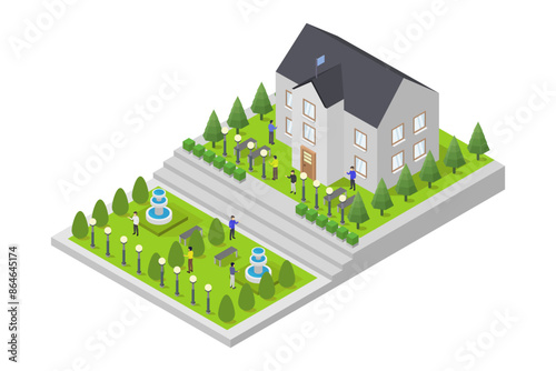 Isometric university building