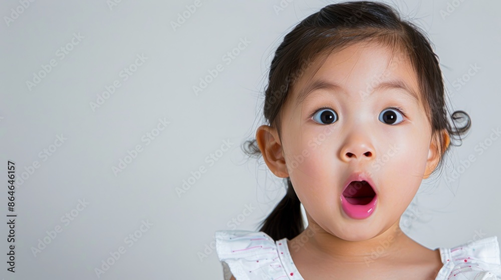 A young girl stares at the camera with wide eyes and an open mouth A young girl stares at the camera with wide eyes and an open mouth