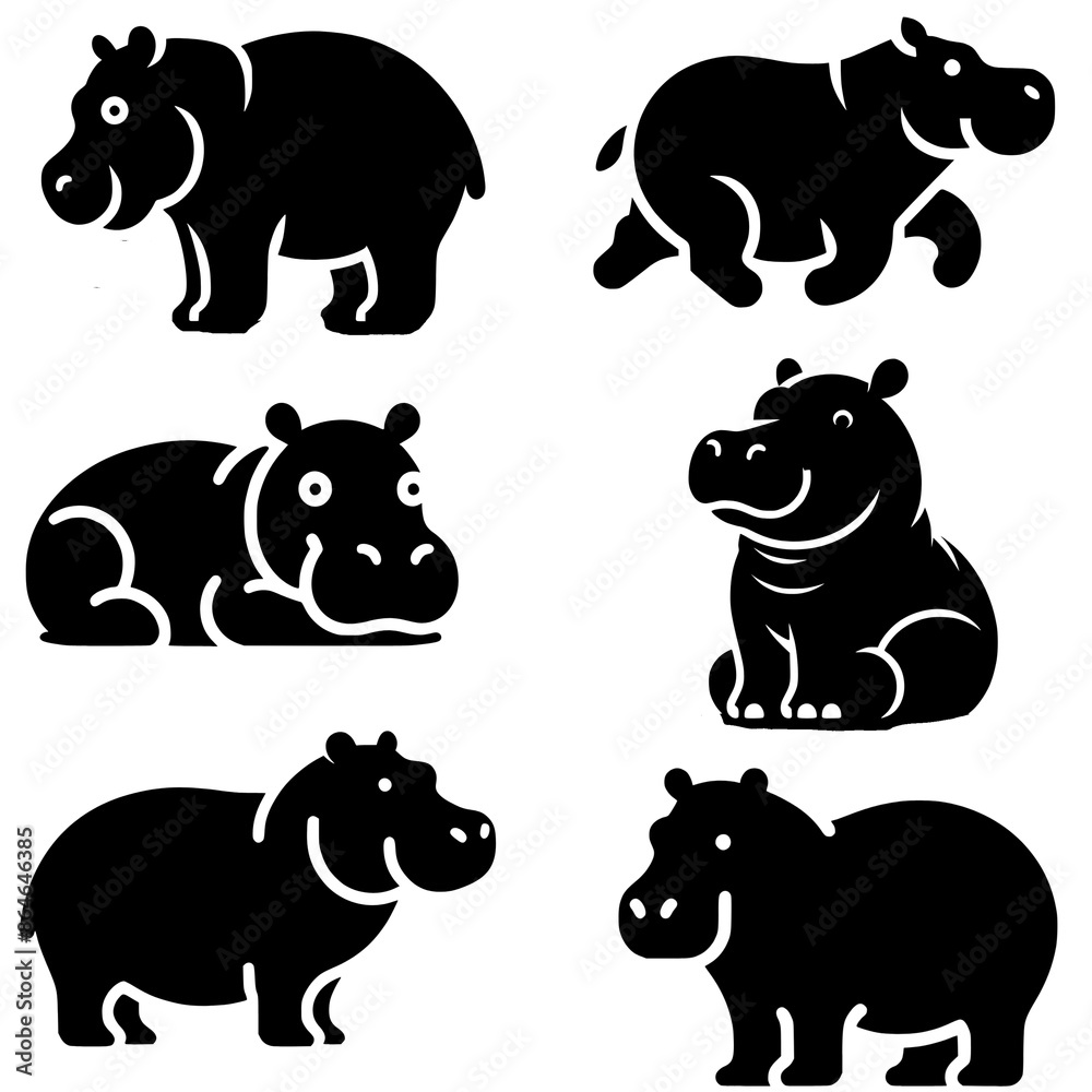 Obraz premium Hippopotamus hippo vector illustration collection set 