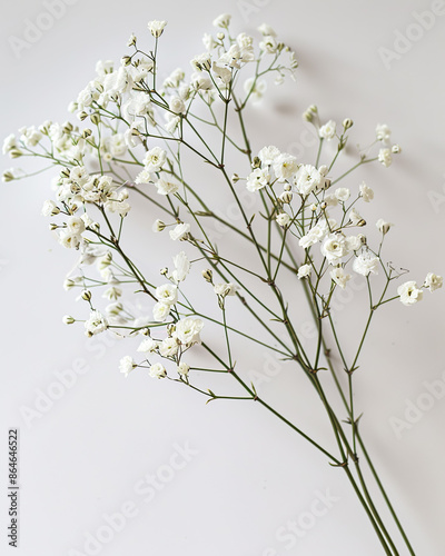 branch of white gypsophila flower, close-up on a white background