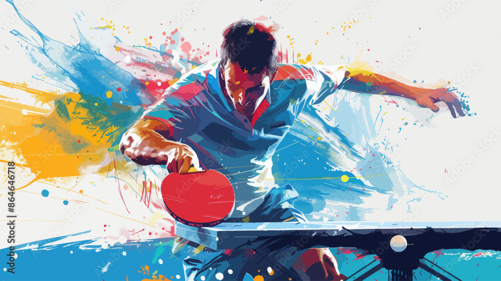Dynamic Table Tennis Player in Action with Vibrant Color Splashes. Olympics in France 2024.