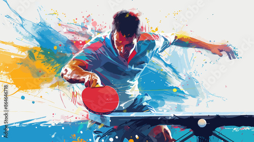 Obraz na płótnie Dynamic Table Tennis Player in Action with Vibrant Color Splashes. Olympics in France 2024. w salonie