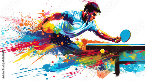 Dynamic Table Tennis Player in Action with Vibrant Color Splashes. Olympics in France 2024.