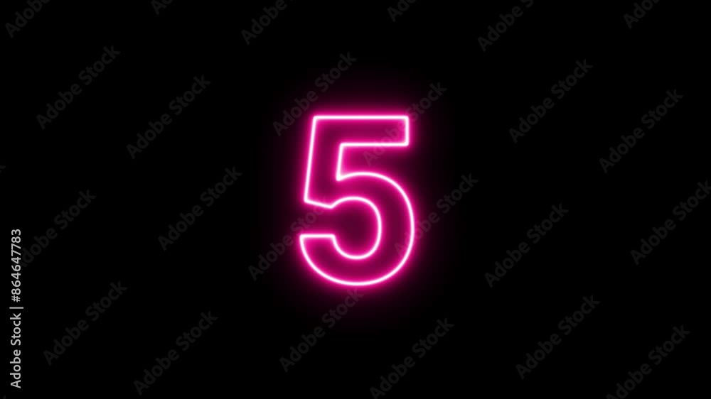 5 Number. Five electric lighting text with fire animation on black background. 
5 Number. Five electric lighting text with fire animation,
Bright neon glowing number 5, seamless loop animation