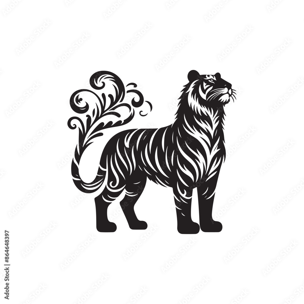 Hand Drawn Tiger Silhouette Isolated On White Background. Vector Illustration In Flat Style. Hand Drawn Tiger Silhouette Isolated On White Background. Vector Illustration In Flat Style.