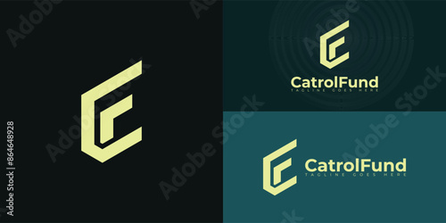 Abstract initial letters CF or FC logo in yellow color isolated on multiple background colors. The logo is suitable for accounting and financial logo vector design illustration inspiration templates.