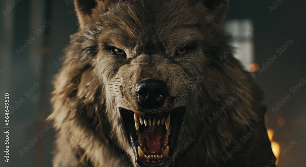 Fototapeta premium Fierce wolf growling with sharp teeth