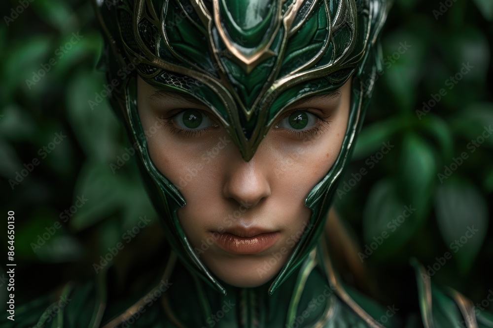 Mysterious fantasy warrior in green armor Mysterious fantasy warrior in green armor
