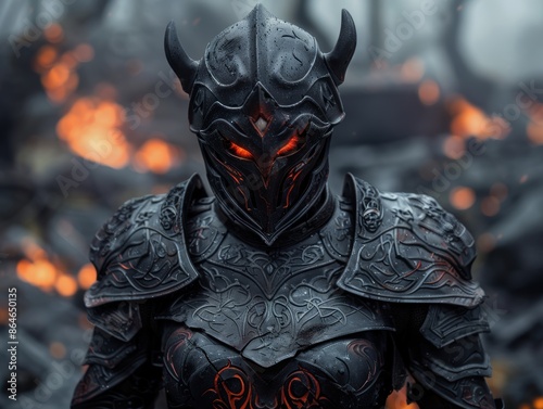 Menacing fantasy warrior in dark armor