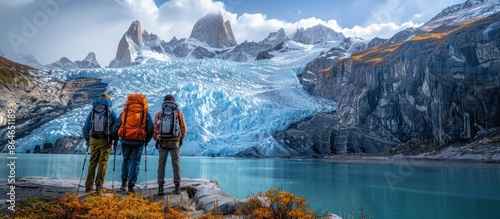 Hikers Contemplating the Majestic Glacial Landscape photo