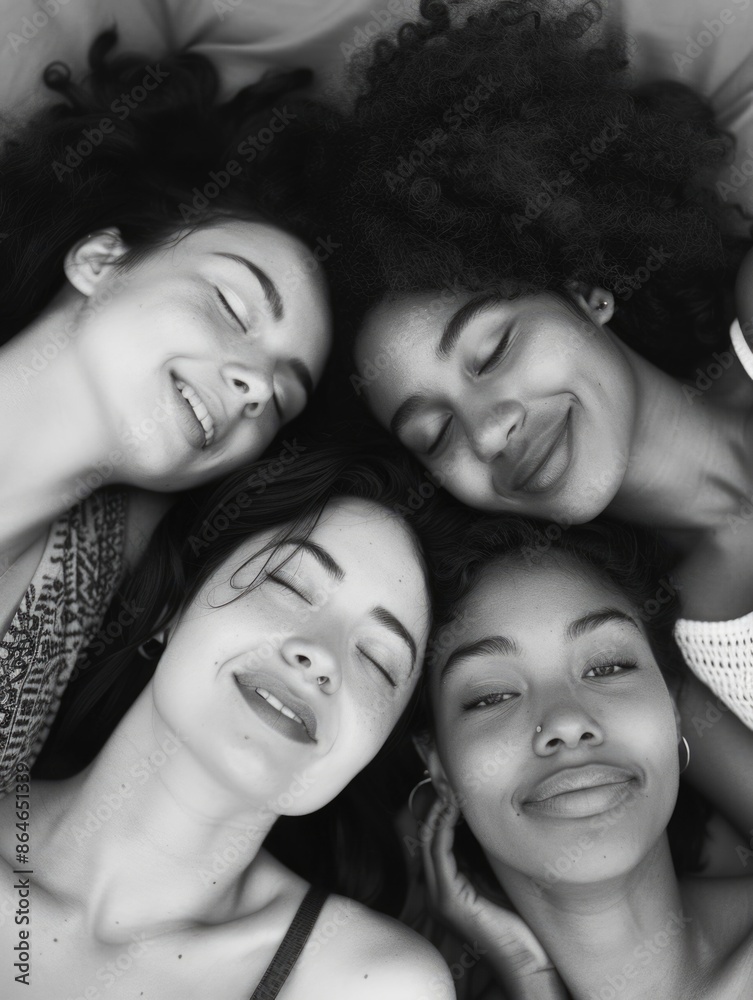Obraz premium Multiple women lying down together, possibly in a recreational or social setting