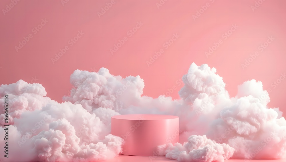 3D Pink Podium on Cloudy Night Sky Background 3D Pink Podium on Cloudy Night Sky Background