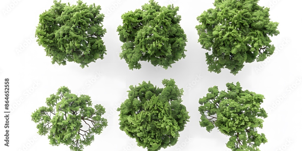 3D Trees Seen from Above on White Background 3D Trees Seen from Above on White Background