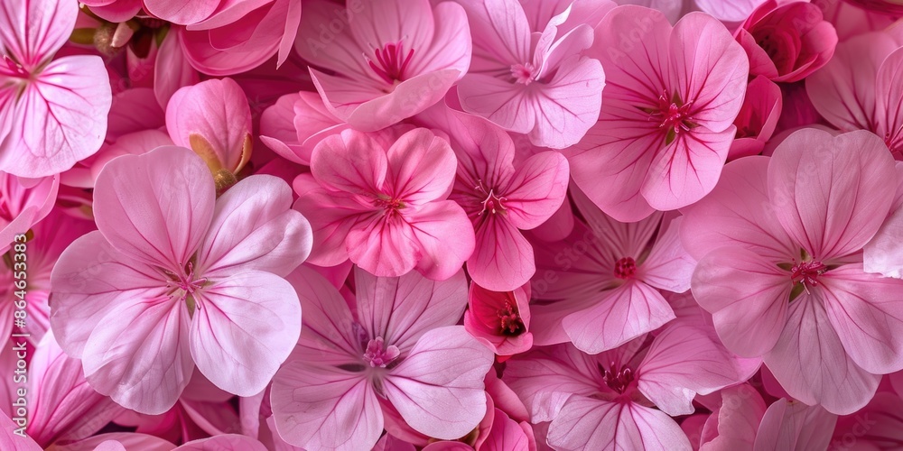 A high-quality image of a cluster of pink flowers in bloom A high-quality image of a cluster of pink flowers in bloom