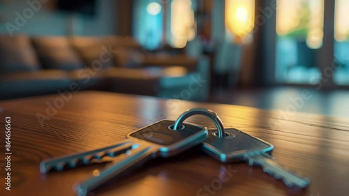 House Keys on a Wooden Table in Modern Living Room